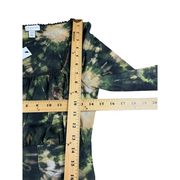 Topshop Dress Womens US 8 Medium Green Yellow Tie Dye Long Sleeve Mesh Sheer - Picture 6 of 6